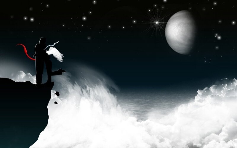 Silhouette of Angel and Devil — Black