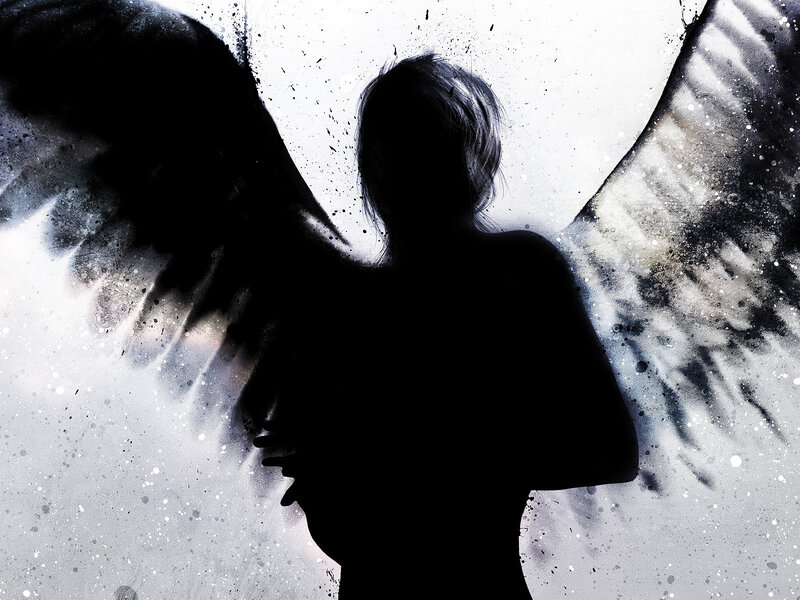 Silhouette of Angel — Black, Dramatic, Digital Art