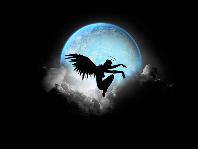 Silhouette of Angel — Black, Dramatic, Night, Digital Art