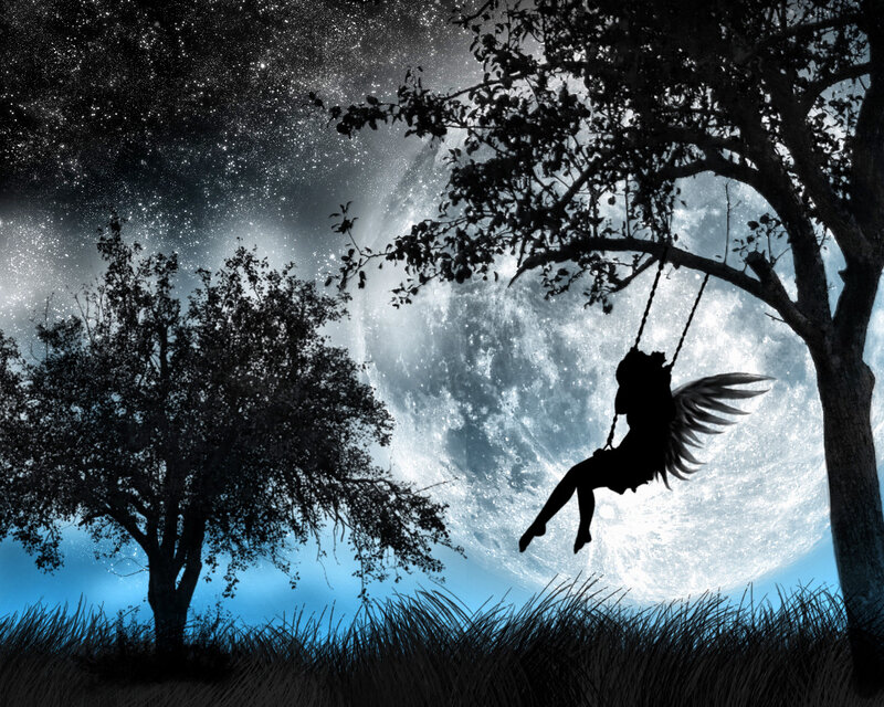 Silhouette of Angel on Swing