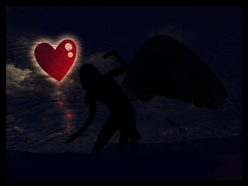 Silhouette of Angel with Heart