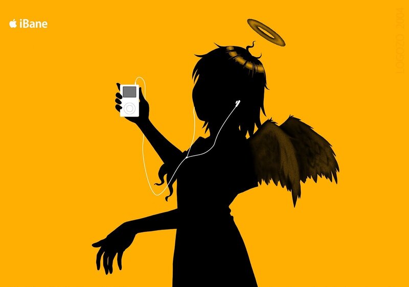 Silhouette of Angel with Mp3 Player