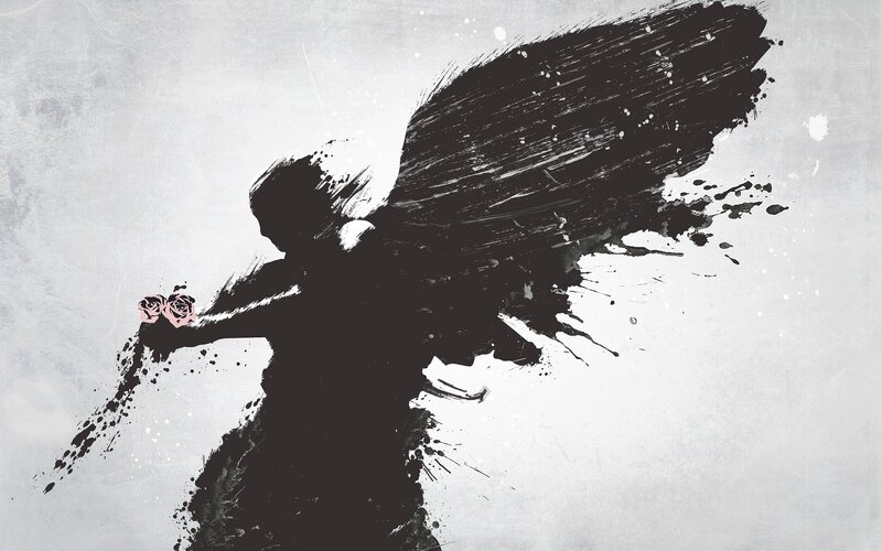 silhouette of angel with roses