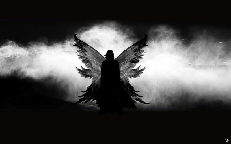 silhouette of angel with wings