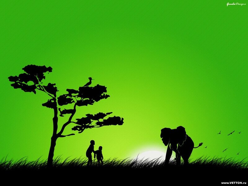 Silhouette of animals and people