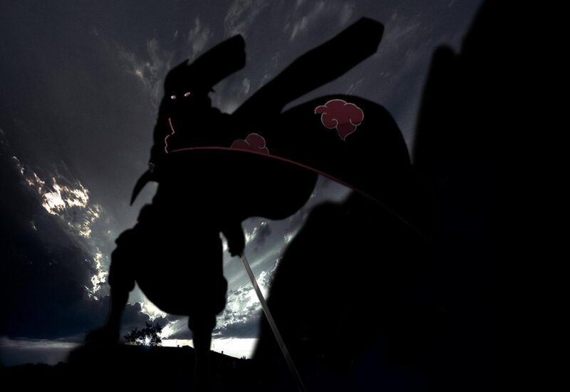 Silhouette of Anime Character — Black, Dramatic, Night, Clouds