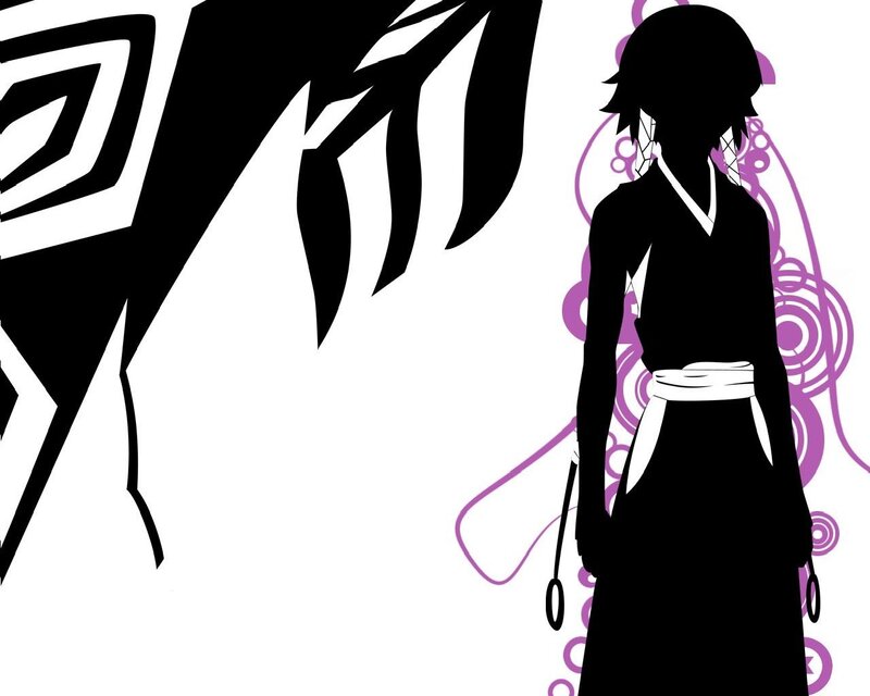 Silhouette of Anime Character — Black, Dramatic, Purple Swirls
