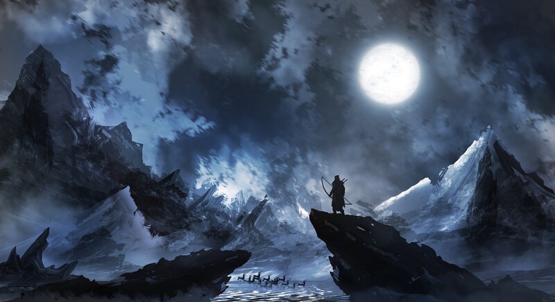 Silhouette of Archer — Blue, Dramatic, Night