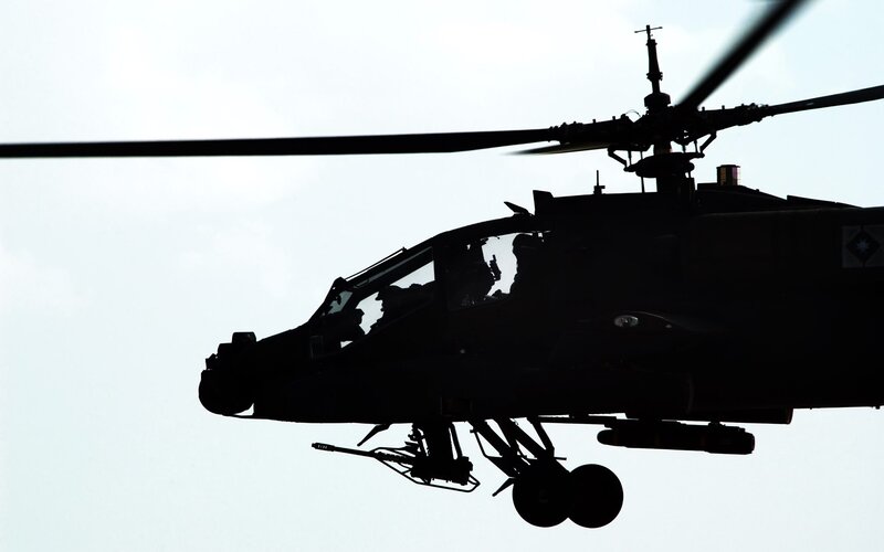 Silhouette of Attack Helicopter — Black, Dramatic, Photograph