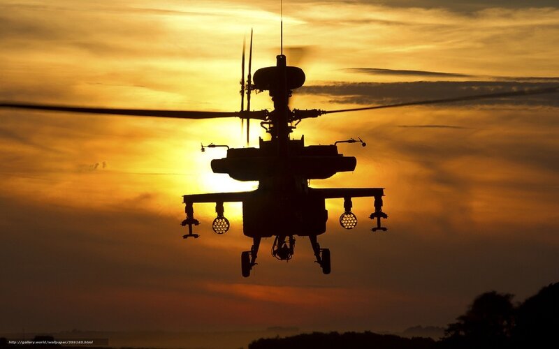 Silhouette of Attack Helicopter — Orange, Dramatic