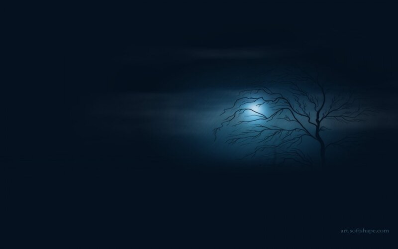 Silhouette of Bare Tree — Blue, Dark