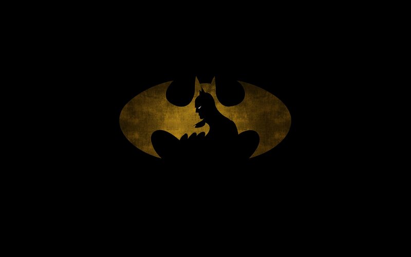 Silhouette of Batman — Black, Dramatic, Night, Minimalist, Bat Symbol, Gold
