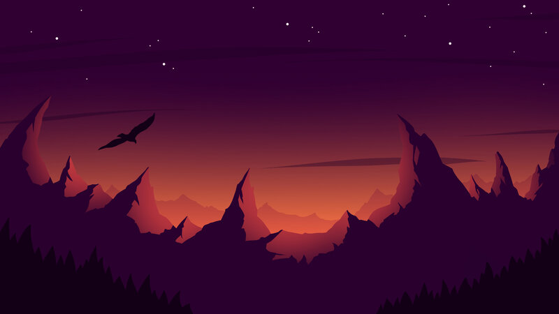 Silhouette of Bird Flying — Purple, Dramatic, Night, Digital Art, Mountains