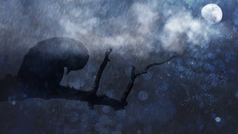 Silhouette of Bird on Branch — Blue
