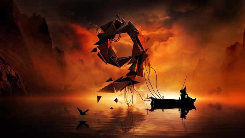 Silhouette of Boat and Figure