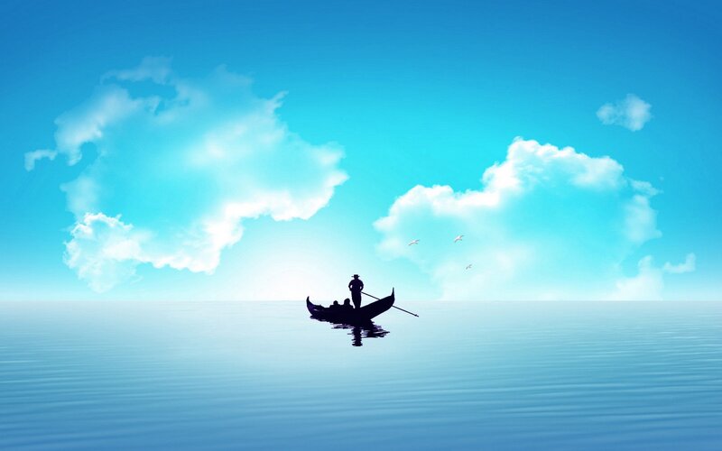 Silhouette of Boat on Water — Blue, Serene, Afternoon