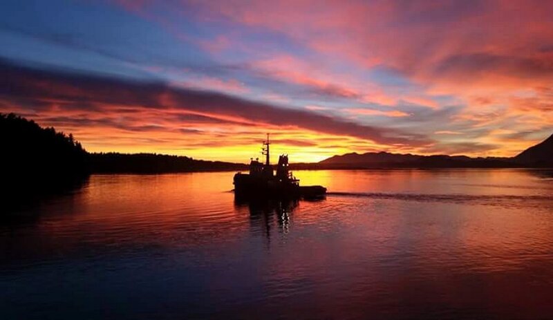 Silhouette of Boat on Water — Orange, Dramatic, Sunset, Photograph