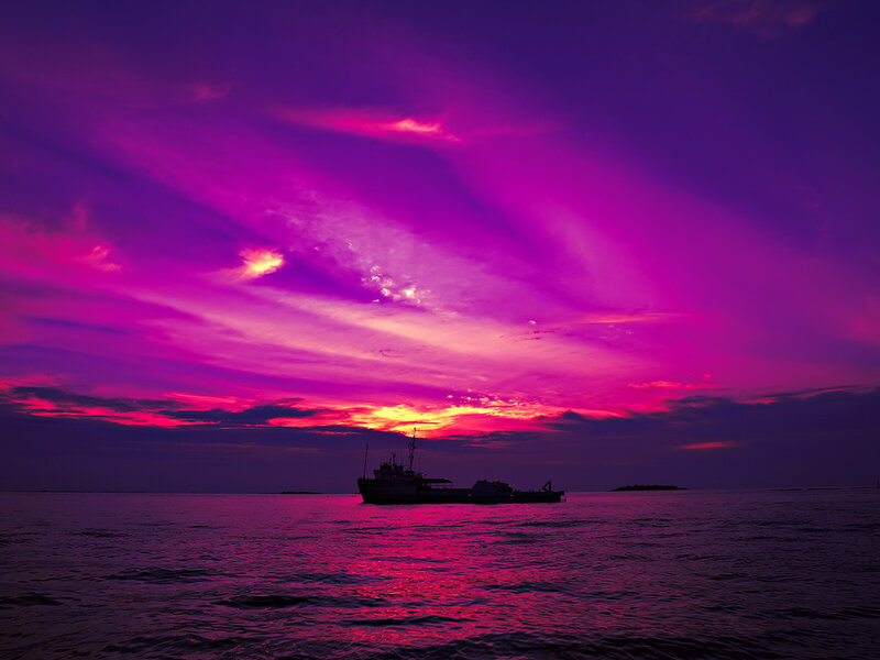 Silhouette of Boat on Water — Purple