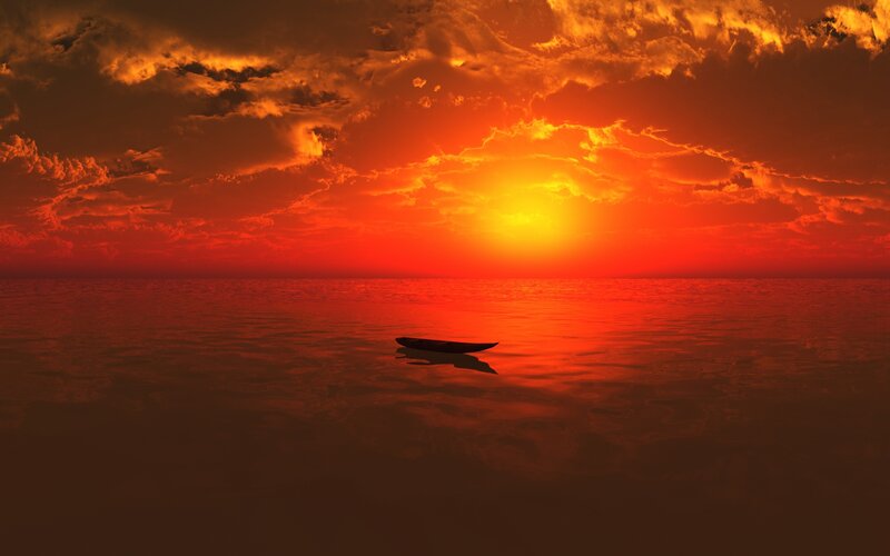 Silhouette of Boat on Water — Red, Dramatic
