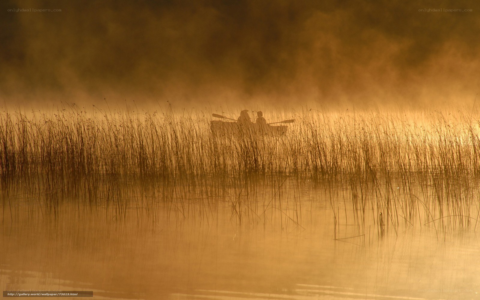 Silhouette of boaters in mist