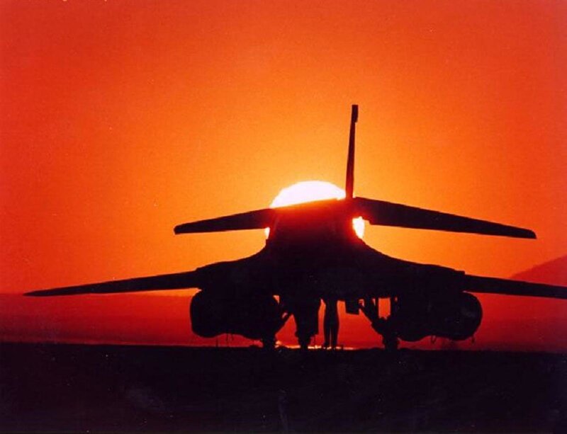 Silhouette of bomber at sunset