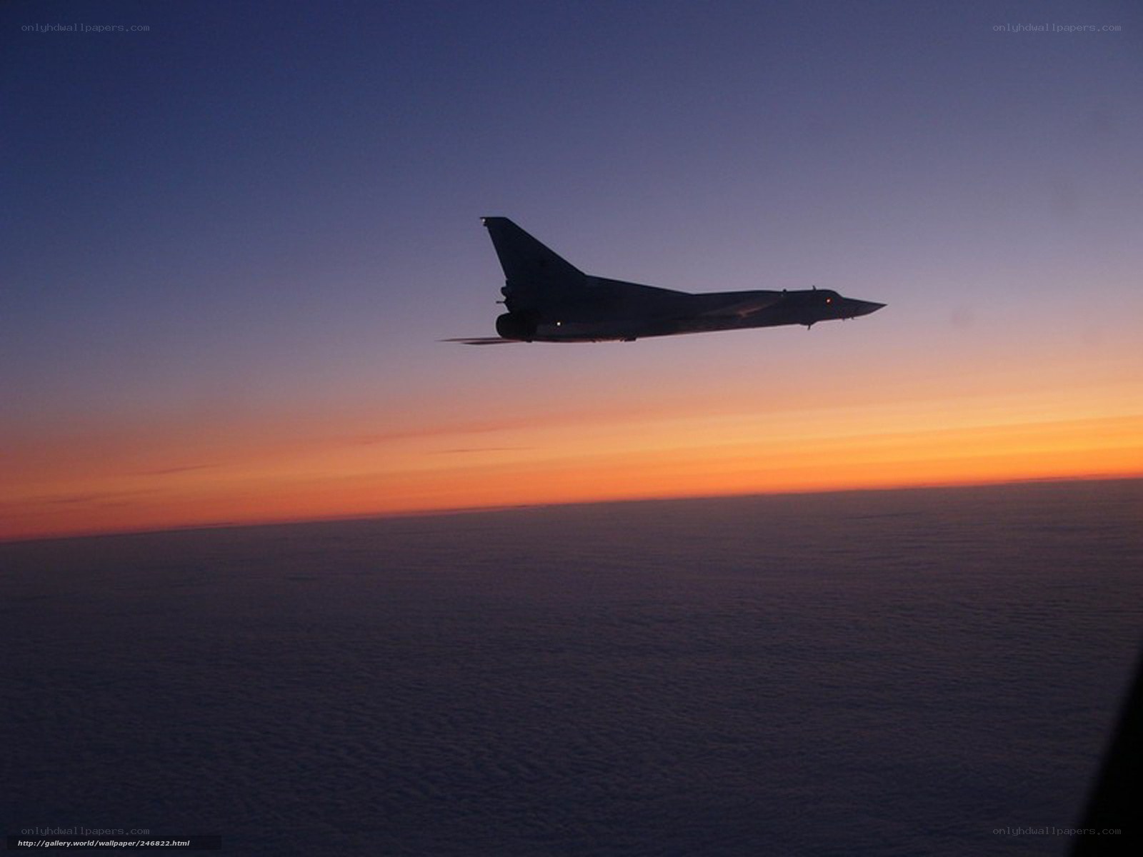 Silhouette of bomber at sunset