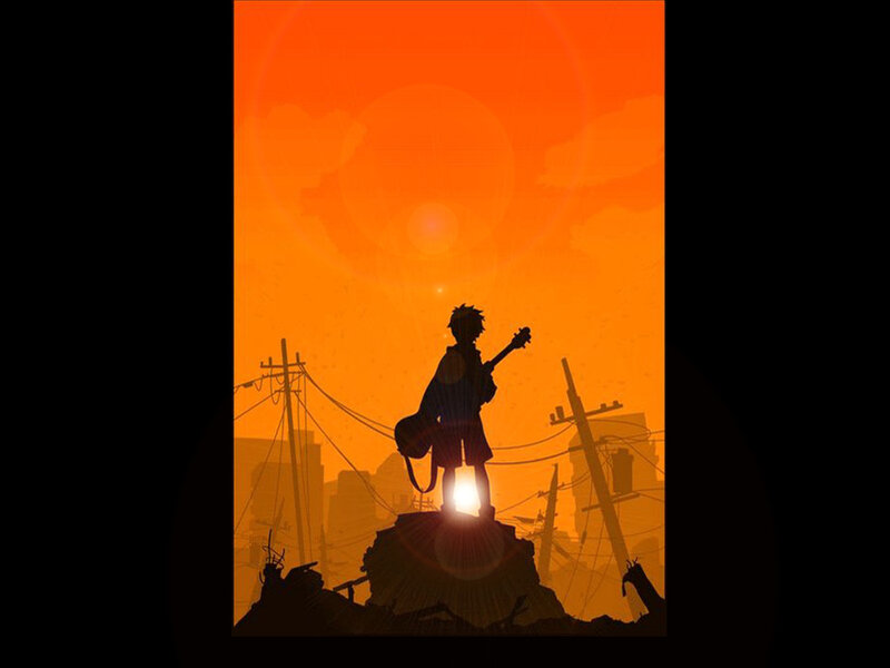 Silhouette of Boy with Guitar — Orange