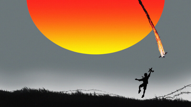 Silhouette of Boy with Toy Plane — Red