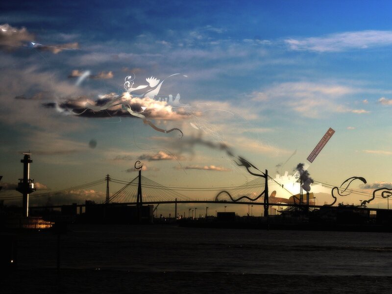 Silhouette of Bridge and City — Blue, Dramatic