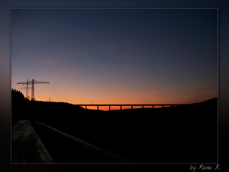 Silhouette of Bridge at Dusk — Orange