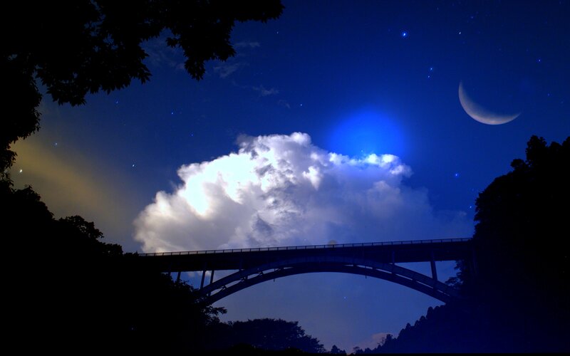 Silhouette of Bridge at Night