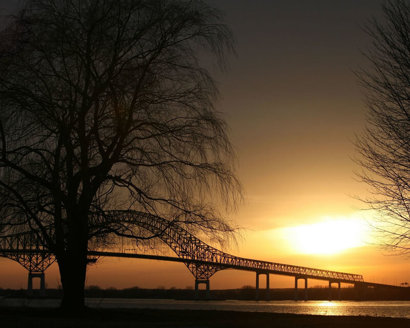Silhouette of Bridge at Sunset — Orange