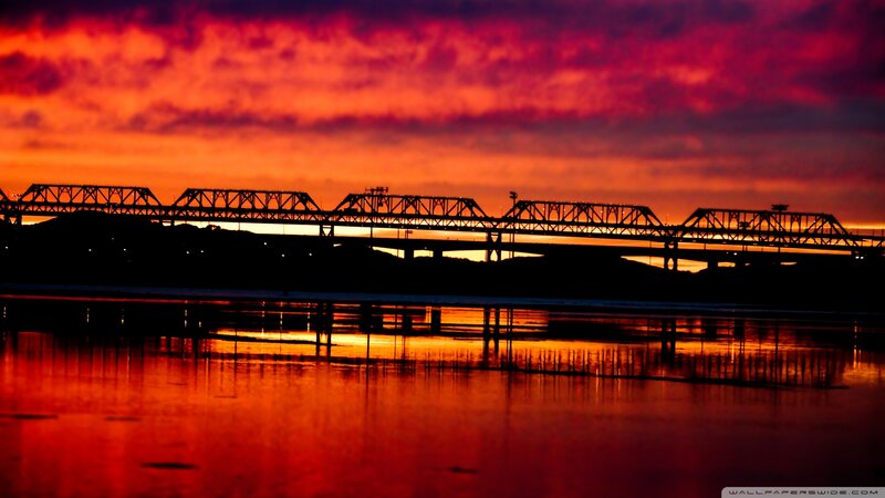 Silhouette of Bridge at Sunset — Red