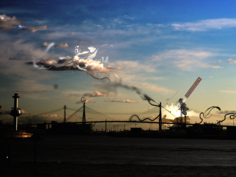 Silhouette of bridge at sunset