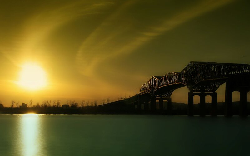 Silhouette of Bridge at Sunset — Yellow, Dramatic