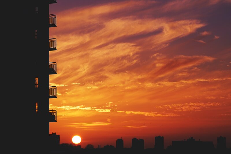 Silhouette of Building at Sunset — Orange