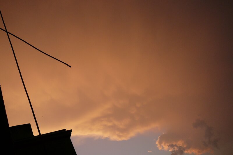 silhouette of building at sunset