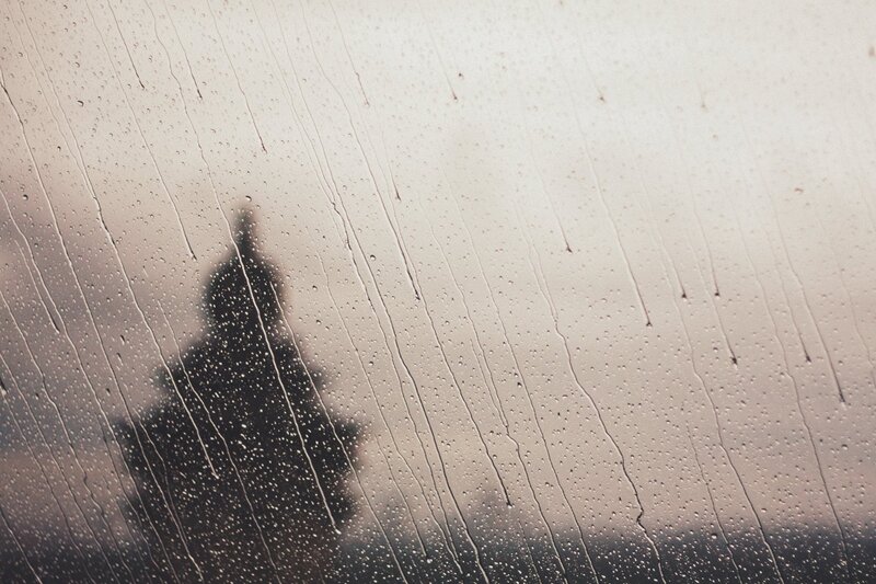 Silhouette of Building in Rain