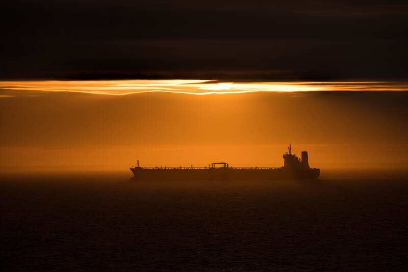 Silhouette of Cargo Ship