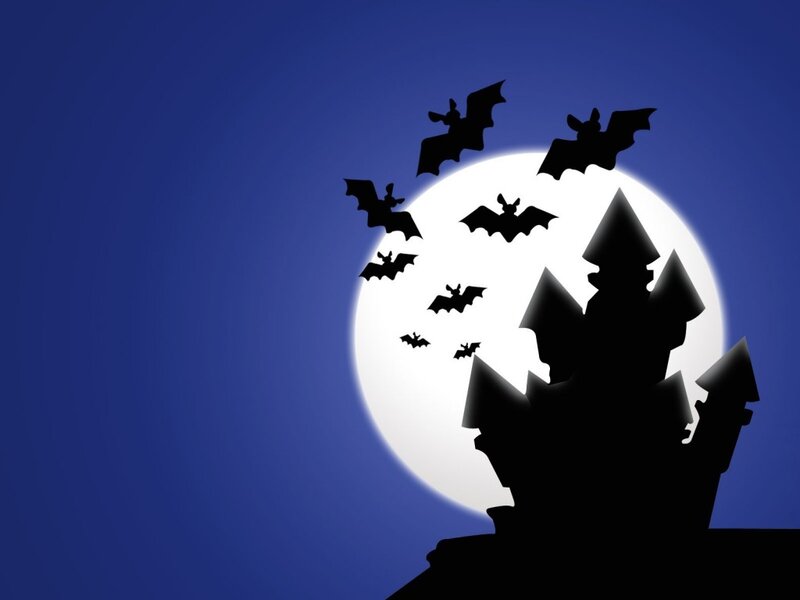 Silhouette of Castle and Bats — Blue