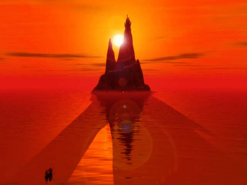 Silhouette of Castle on Island