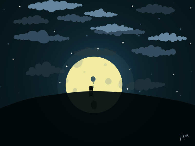 Silhouette of Cat with Balloon