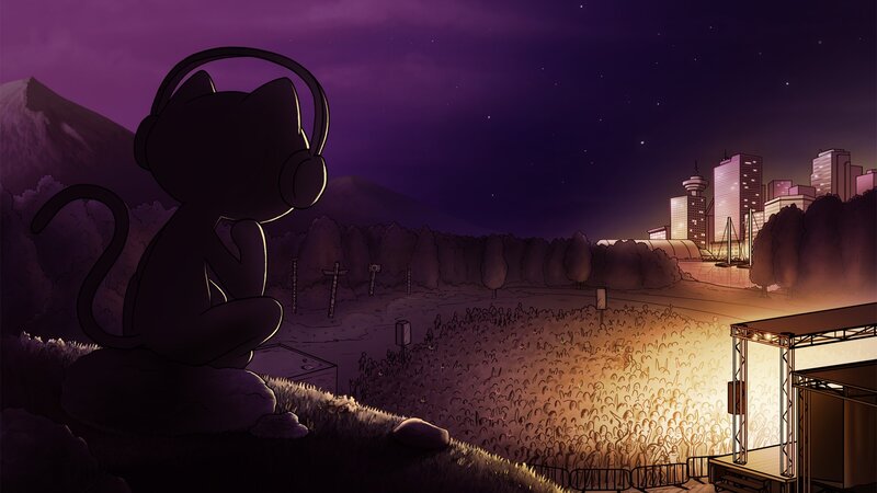 Silhouette of Cat with Headphones