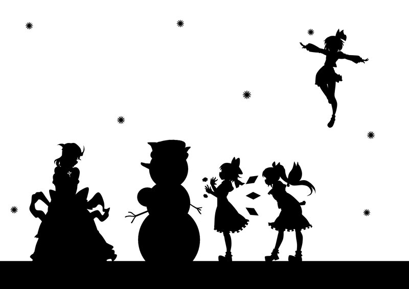 Silhouette of characters and snowman