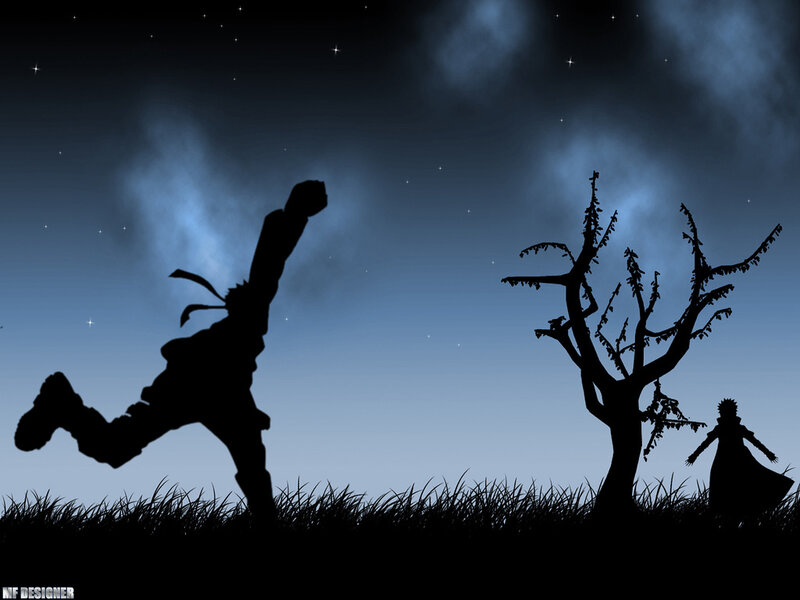 Silhouette of characters at night