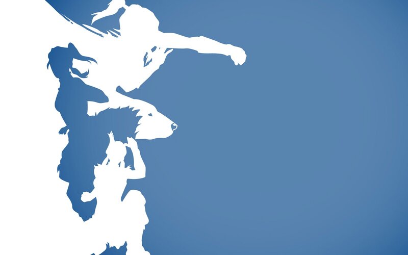 silhouette of characters in action