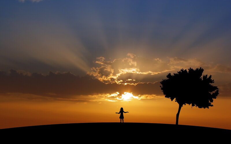 Silhouette of child at sunset
