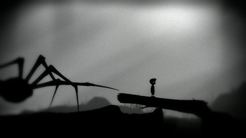 Silhouette of child facing giant spider