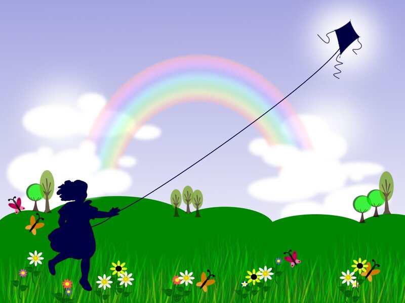 Silhouette of Child Flying Kite