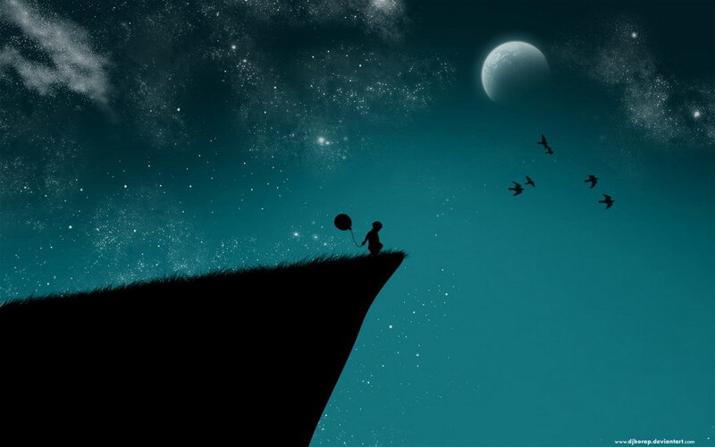 Silhouette of Child on Cliff — Teal